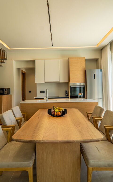 Villa Zen Chrysi: Dining Room, Kitchen, Living Room